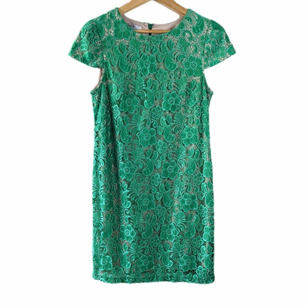 Ivy and Blu Maggy Boutique Green Floral Lace Overlay Sheath Dress women's medium